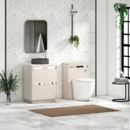 Royal Bathrooms Orion 600mm Warm Taupe Floor Standing Plain White Countertop Vanity Unit 2 Drawer With Art Round Basin & Chrome Accent Trim - thumbnail 3