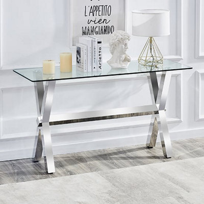 Furniture in Fashion Crossley Clear Glass Console Table With Stainless Steel Legs - image 1
