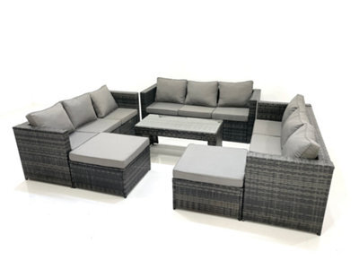 Fimous Outdoor Garden Furniture Set 6 Pieces Rattan Sofa Set With Coffee Table 2 Big Footstools Dark Grey Mixed - image 1