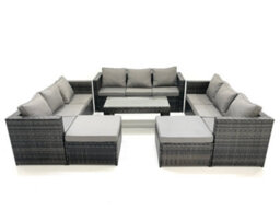 Fimous Outdoor Garden Furniture Set 6 Pieces Rattan Sofa Set With Coffee Table 2 Big Footstools Dark Grey Mixed - thumbnail 2