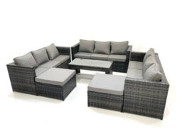 Fimous Outdoor Garden Furniture Set 6 Pieces Rattan Sofa Set With Coffee Table 2 Big Footstools Dark Grey Mixed - thumbnail 1