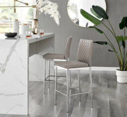 Furniturebox Milan Cappuccino Beige Diamond-Stiched Faux Leather Silver Leg Padded Bar Stools (Set Of 2) - thumbnail 2