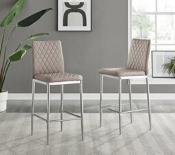 Furniturebox Milan Cappuccino Beige Diamond-Stiched Faux Leather Silver Leg Padded Bar Stools (Set Of 2) - thumbnail 1