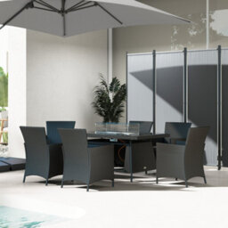 Wyld Haus Lemadi Black Grey 6-Seater Rattan Outdoor Dining Set With 50,000 Btu Fire Pit Table - thumbnail 8