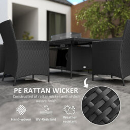 Wyld Haus Lemadi Black Grey 6-Seater Rattan Outdoor Dining Set With 50,000 Btu Fire Pit Table - thumbnail 4