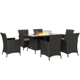 Wyld Haus Lemadi Black Grey 6-Seater Rattan Outdoor Dining Set With 50,000 Btu Fire Pit Table - thumbnail 2