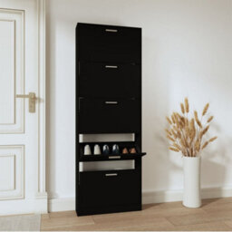 Vidaxl Shoe Cabinet Black 59X17X169 Cm Engineered Wood - thumbnail 1