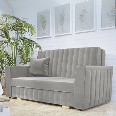 Viva Glam Iii 3 Seater Sofa Bed With Hidden Storage Sinuous Springs Solid Wood Legs Light Grey - image 1