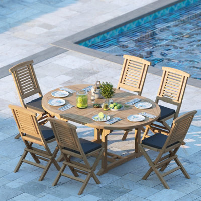 Eterna Bruges Teak Garden Outdoor Dining Table & 6 Seat Chair Set - With Black Cushions - image 1