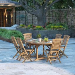 Eterna Bruges Teak Garden Outdoor Dining Table & 6 Seat Chair Set - With Black Cushions - thumbnail 3