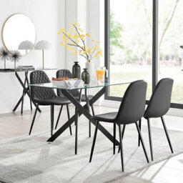 Furniturebox Uk Leonardo Black Leg Glass Dining Table & 4 Black Corona Black Leg Chairs - thumbnail 1