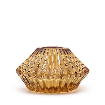 Serenityy Flower Flip Dinner Candle And Tealight Holder - Antique Amber Glass, 203G - image 1