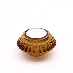 Serenityy Flower Flip Dinner Candle And Tealight Holder - Antique Amber Glass, 203G - thumbnail 3