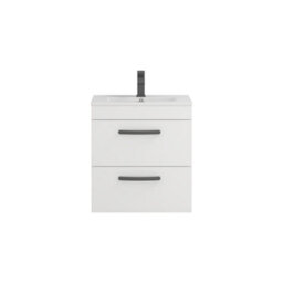 Royal Bathrooms Turin Gloss White 500mm Wall Hung Vanity Unit 2 Drawer With Minimalist Basin Sink & Matt Black Handles - thumbnail 6