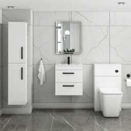 Royal Bathrooms Turin Gloss White 500mm Wall Hung Vanity Unit 2 Drawer With Minimalist Basin Sink & Matt Black Handles - thumbnail 4