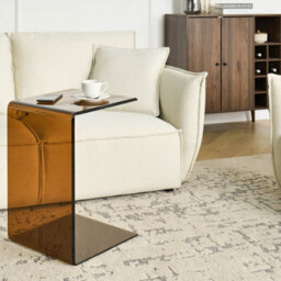 Wyld And Coco C-Shaped Side End Table Brown Glass 40 X 61 Cm - Tempered Glass Cantilever Rectangular Top - thumbnail 2
