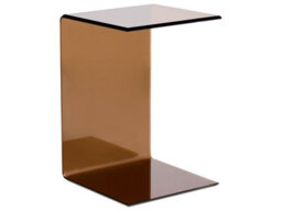 Wyld And Coco C-Shaped Side End Table Brown Glass 40 X 61 Cm - Tempered Glass Cantilever Rectangular Top - thumbnail 3