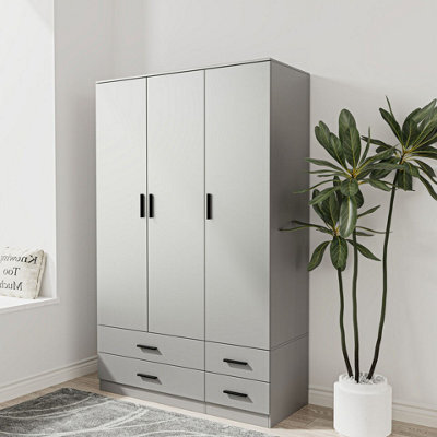 Urbn-Living Urbnliving 180Cm Height Grey 3 Door 4 Drawer Wardrobe Storage Shelf Modern Bedroom Furniture - image 1
