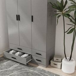 Urbn-Living Urbnliving 180Cm Height Grey 3 Door 4 Drawer Wardrobe Storage Shelf Modern Bedroom Furniture - thumbnail 4