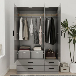 Urbn-Living Urbnliving 180Cm Height Grey 3 Door 4 Drawer Wardrobe Storage Shelf Modern Bedroom Furniture - thumbnail 3
