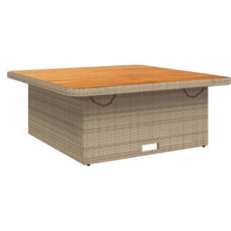 Berkfield Garden Table Beige 110X110X71 Cm Poly Rattan And Acacia Wood - thumbnail 2