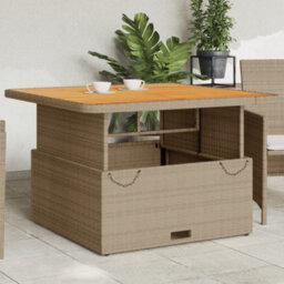 Berkfield Garden Table Beige 110X110X71 Cm Poly Rattan And Acacia Wood - thumbnail 1