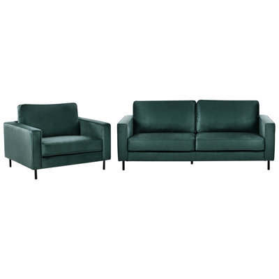 Beliani Living Room Set 4 Seater Savalen Velvet Dark Green - image 1
