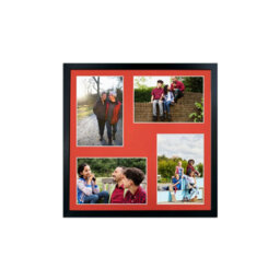 AK Frames 12X12 Black Sleek Multi Photo Frame With Poppy Red Mount - Holds 4 Apertures (4X) 6X4 Photos - thumbnail 1