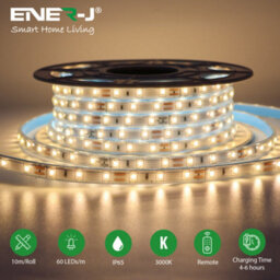 Ener-J 10 Meter Solar Led Strips With Silicon Cover, Ip65, 6V 8W Solar Panel With 6000 Mah Battery, Remote Included. 3000K - thumbnail 2
