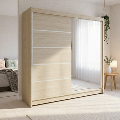 Talin 3 Sliding Wardrobe One Door Mirrored Body Sonoma Front Sonoma With Rgb Led Lights - image 1
