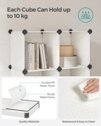 Songmics Shoe Rack, 16 Cubes, Modular Storage Unit, Diy Shelving, Stackable Pp Plastic Cubes, Wardrobe, Cream White - thumbnail 3