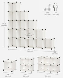 Songmics Shoe Rack, 16 Cubes, Modular Storage Unit, Diy Shelving, Stackable Pp Plastic Cubes, Wardrobe, Cream White - thumbnail 2