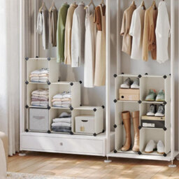 Songmics Shoe Rack, 16 Cubes, Modular Storage Unit, Diy Shelving, Stackable Pp Plastic Cubes, Wardrobe, Cream White - thumbnail 1