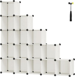 Songmics Shoe Rack, 16 Cubes, Modular Storage Unit, Diy Shelving, Stackable Pp Plastic Cubes, Wardrobe, Cream White - thumbnail 7