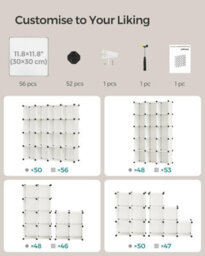 Songmics Shoe Rack, 16 Cubes, Modular Storage Unit, Diy Shelving, Stackable Pp Plastic Cubes, Wardrobe, Cream White - thumbnail 6