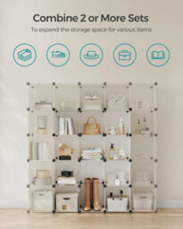 Songmics Shoe Rack, 16 Cubes, Modular Storage Unit, Diy Shelving, Stackable Pp Plastic Cubes, Wardrobe, Cream White - thumbnail 4