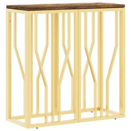 Berkfield Console Table Gold Stainless Steel And Solid Wood Reclaimed - thumbnail 2