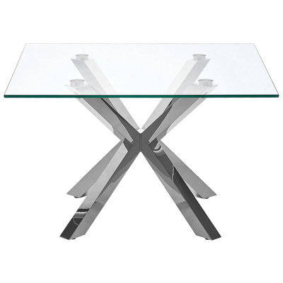 Beliani Home Silver Glass Coffee Table 70 X 70 Cm Modern Stainless Steel Legs - image 1