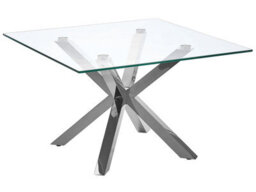 Beliani Home Silver Glass Coffee Table 70 X 70 Cm Modern Stainless Steel Legs - thumbnail 3