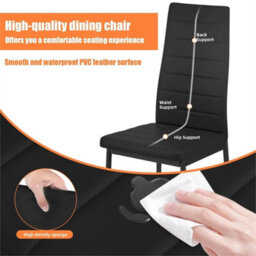 Set Of  6 Dining Chairs Padded Seat High Back Metal Legs Home Furniture - thumbnail 4