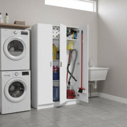Amos Mann Furniture Tall White 3 Door Utility Universal Storage Cupboard With Doors - thumbnail 3