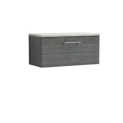 Balterley Level 800mm Wall Hung Single Drawer Vanity Unit With Laminate Worktop For Modern Bathroom Storage - Anthracite Woodgrain - image 1