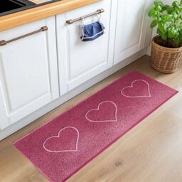 Nicoman Pvc Heart Embossed Spaghetti Coil Hallway Kitchen Entrance Runner Rug 150Cm X 60Cm - Pink - thumbnail 1