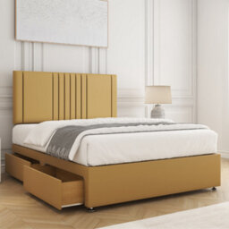 Bsspoke Monaco Divan Bed Set Mustard Plush Velvet 24Inch Headboard 2 Drawers Same Side & Mattress In 3Ft 4Ft 4Ft6 5Ft 6Ft - thumbnail 1
