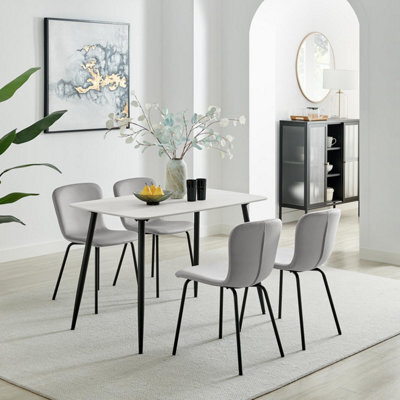 Furniturebox Furniturbeox Uk Asti White Marble Ceramic Top Dining Table & 4 Grey Asti Chairs - image 1