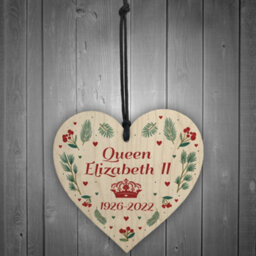 Red Ocean Memorial Sign For Queen Elizabeth Ii Wooden Heart In Memory Plaque Christmas Bauble - thumbnail 2