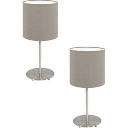 Elegant Satin Nickel Table Lamp Set With Taupe Fabric Shade - 2 Pack