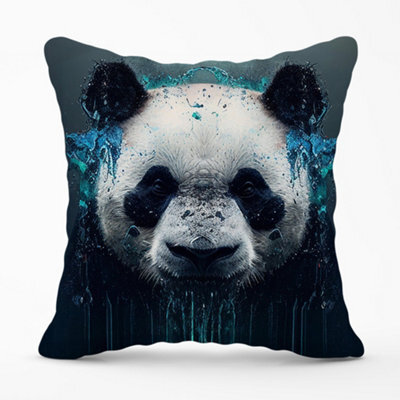 Warren Reed Designer Panda Face Splashart Dark Background Cushions 60Cm X 60Cm - image 1
