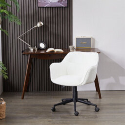 Boucle Fabric Padded Armchair, Mid-Back Swivel Vanity Chair, Max Load 150Kgs - White