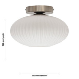First Choice Lighting Set Of 2 Baton - White Ribbed Oval Glass Satin Nickel Ceiling Lights - thumbnail 6
